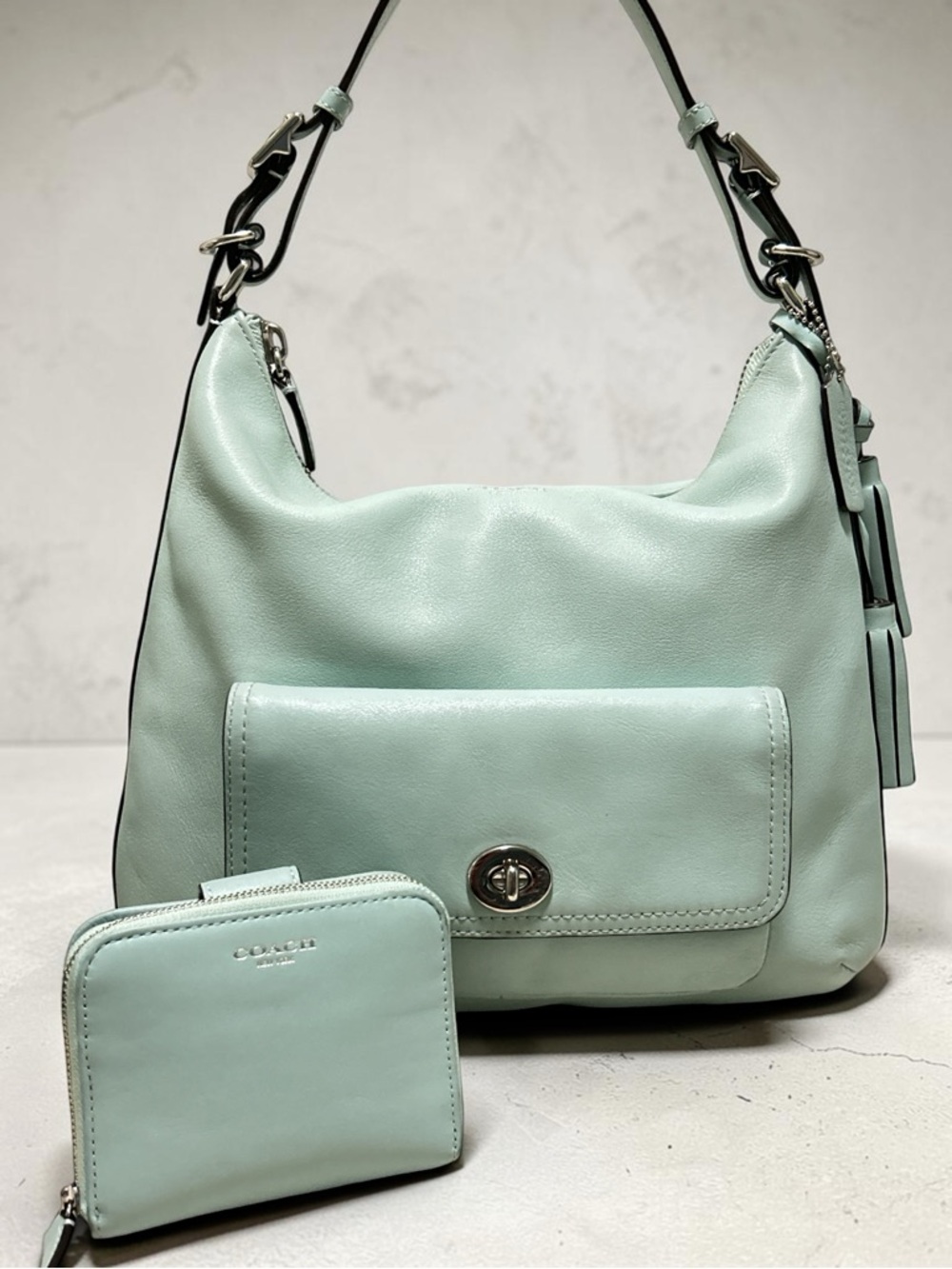 COACH Legacy Courtney Hobo w/Matching Compact Wallet in Mint